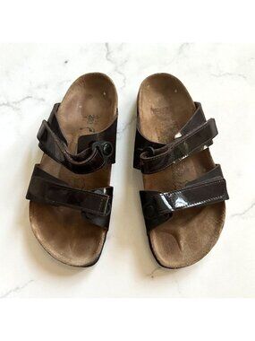 BIRKIS Brown Patent Leather Adjustable Sandals Size Women’s 5